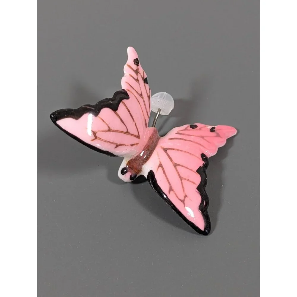 Vintage Japan Porcelain 3D Pin Painted Butterfly Stick Pin‎